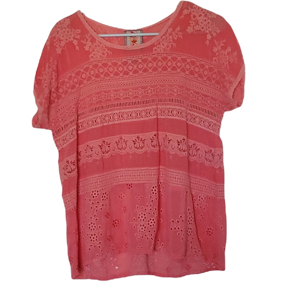 Johnny Was Salmon Pink Eyelet Blouse